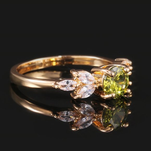 Flower Olive Green Round Marquis Gemstone Zircon Rings for Women, PD129 - Picture 6 of 9